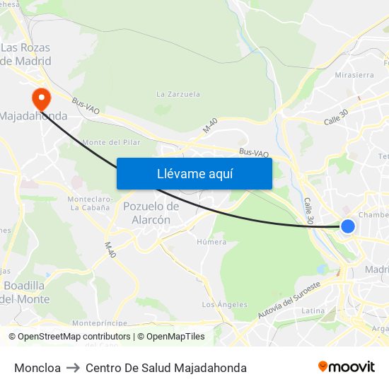 Moncloa to Centro De Salud Majadahonda map