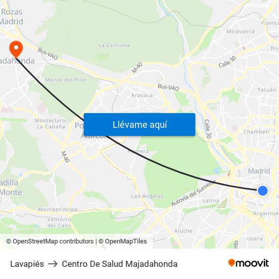 Lavapiés to Centro De Salud Majadahonda map