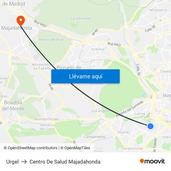 Urgel to Centro De Salud Majadahonda map