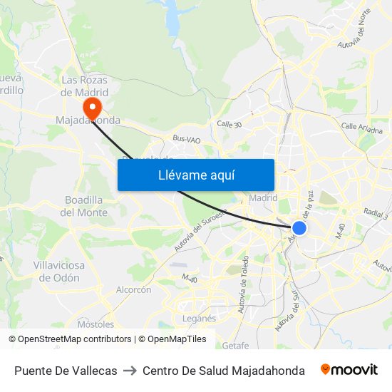 Puente De Vallecas to Centro De Salud Majadahonda map