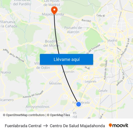 Fuenlabrada Central to Centro De Salud Majadahonda map