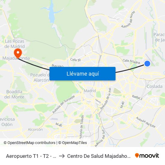 Aeropuerto T1 - T2 - T3 to Centro De Salud Majadahonda map