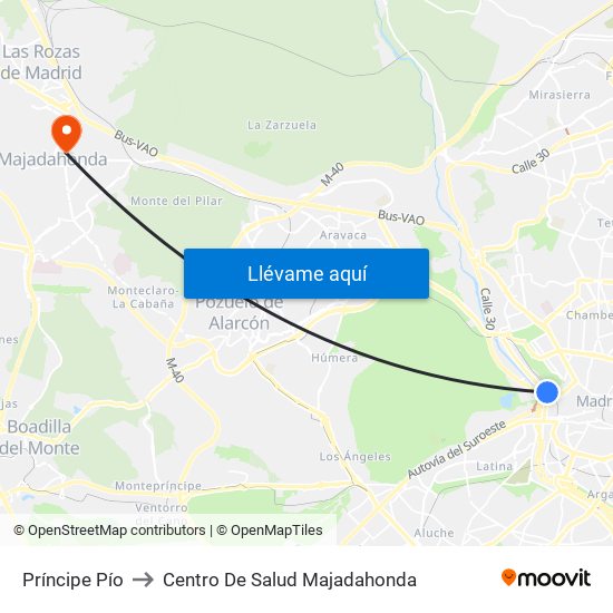 Príncipe Pío to Centro De Salud Majadahonda map