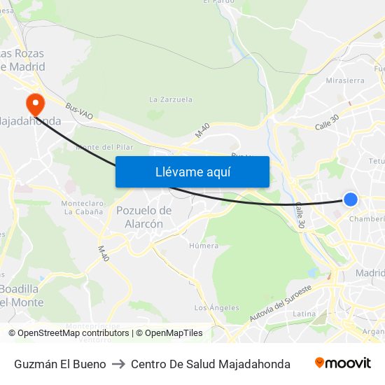 Guzmán El Bueno to Centro De Salud Majadahonda map