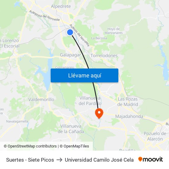 Suertes - Siete Picos to Universidad Camilo José Cela map