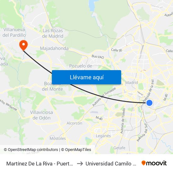 Martínez De La Riva - Puerto Bonaigua to Universidad Camilo José Cela map