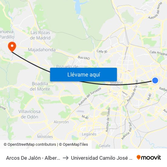 Arcos De Jalón - Albericia to Universidad Camilo José Cela map