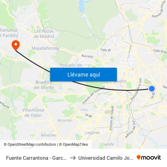 Fuente Carrantona - García Tapia to Universidad Camilo José Cela map