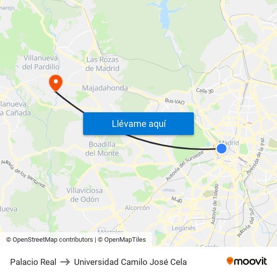 Palacio Real to Universidad Camilo José Cela map