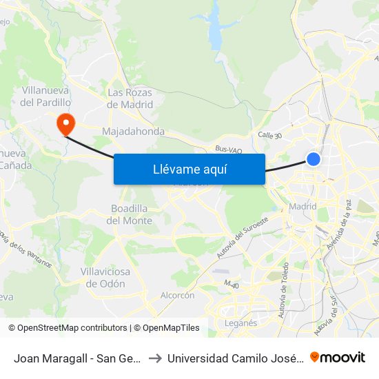 Joan Maragall - San Germán to Universidad Camilo José Cela map