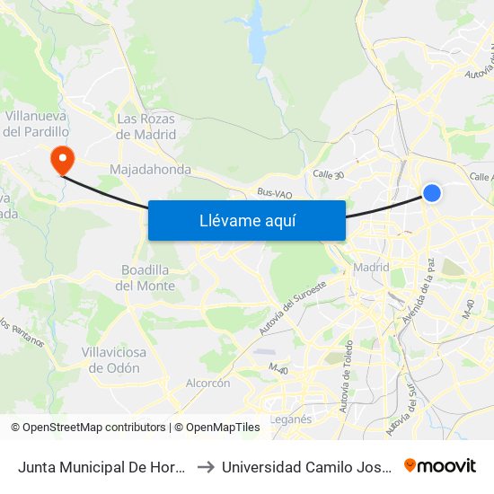 Junta Municipal De Hortaleza to Universidad Camilo José Cela map