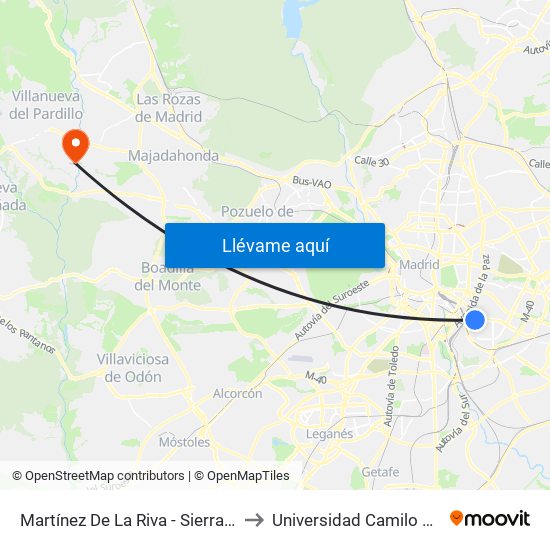 Martínez De La Riva - Sierra Carbonera to Universidad Camilo José Cela map