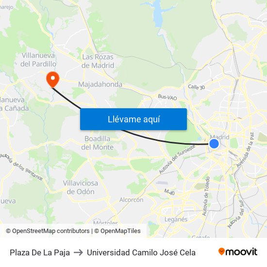 Plaza De La Paja to Universidad Camilo José Cela map
