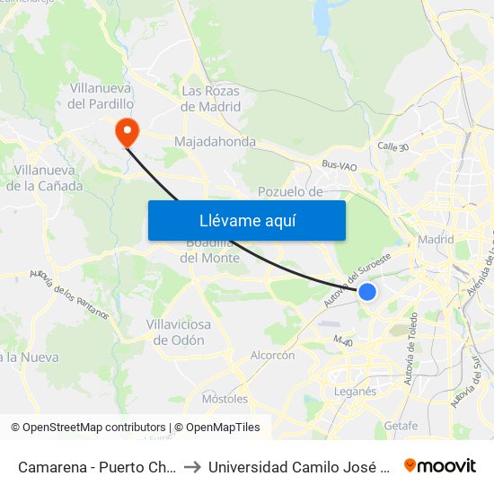 Camarena - Puerto Chico to Universidad Camilo José Cela map