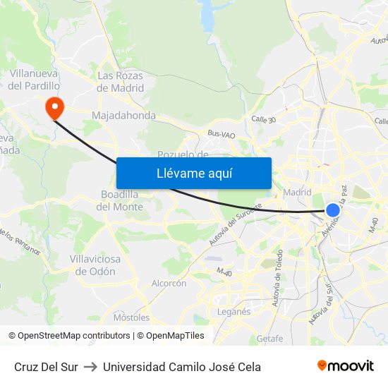 Cruz Del Sur to Universidad Camilo José Cela map