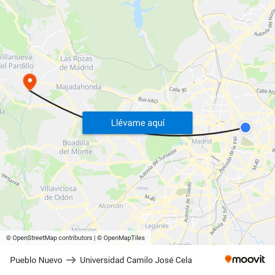 Pueblo Nuevo to Universidad Camilo José Cela map
