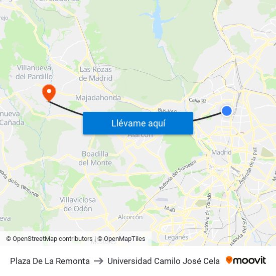 Plaza De La Remonta to Universidad Camilo José Cela map