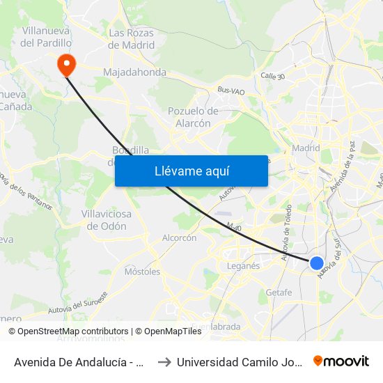 Avenida De Andalucía - Marconi to Universidad Camilo José Cela map