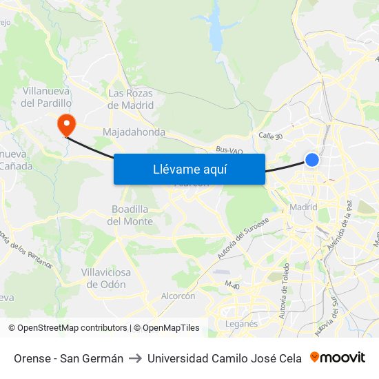 Orense - San Germán to Universidad Camilo José Cela map