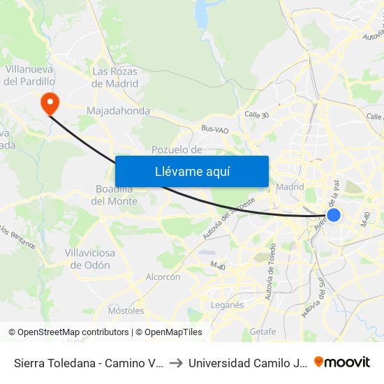 Sierra Toledana - Camino Valderribas to Universidad Camilo José Cela map