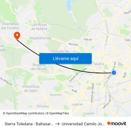 Sierra Toledana - Baltasar Santos to Universidad Camilo José Cela map