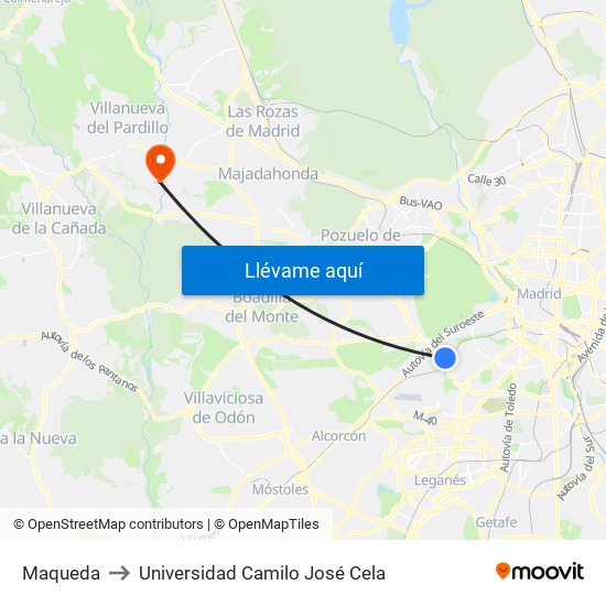 Maqueda to Universidad Camilo José Cela map