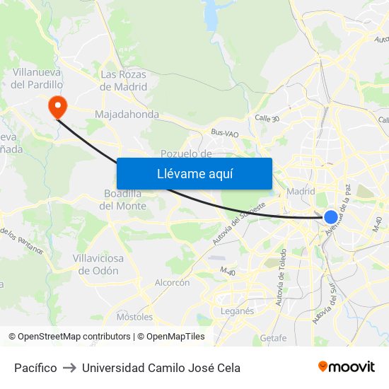 Pacífico to Universidad Camilo José Cela map
