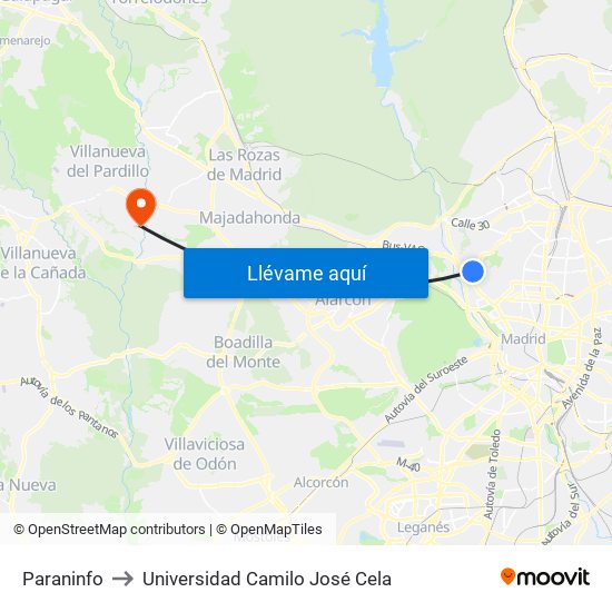 Paraninfo to Universidad Camilo José Cela map