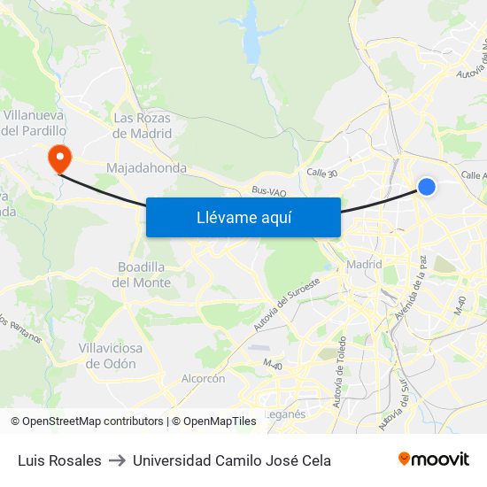 Luis Rosales to Universidad Camilo José Cela map