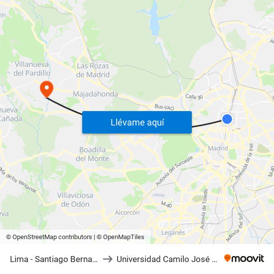 Lima - Santiago Bernabéu to Universidad Camilo José Cela map