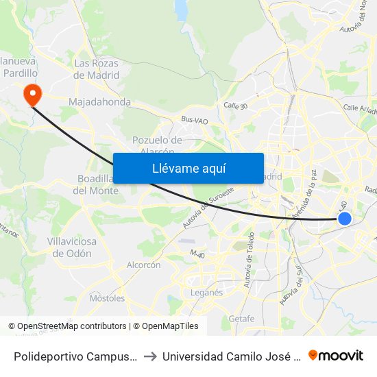 Polideportivo Campus Sur to Universidad Camilo José Cela map
