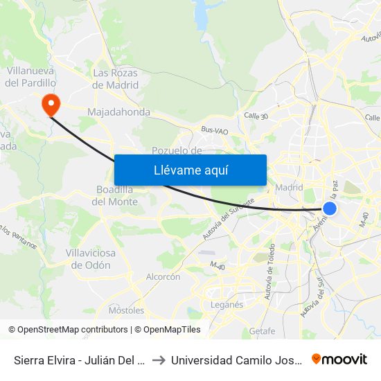 Sierra Elvira - Julián Del Cerro to Universidad Camilo José Cela map