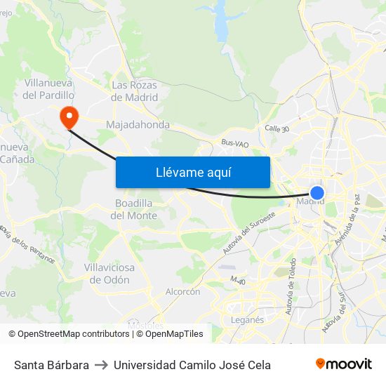 Santa Bárbara to Universidad Camilo José Cela map
