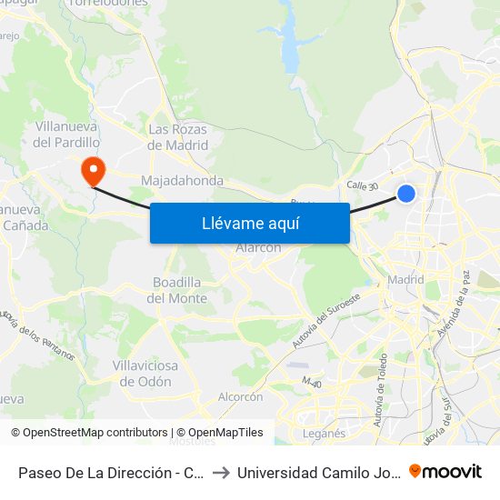 Paseo De La Dirección - Cantueso to Universidad Camilo José Cela map
