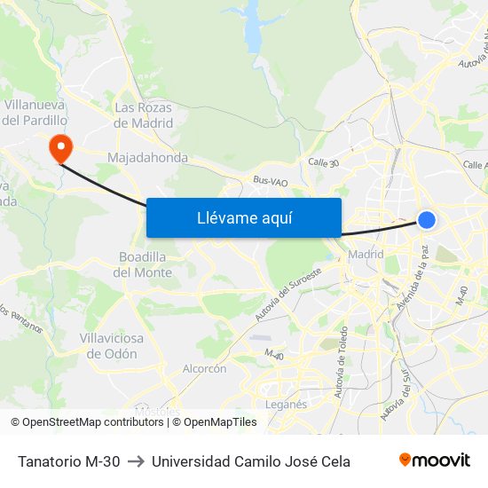 Tanatorio M-30 to Universidad Camilo José Cela map