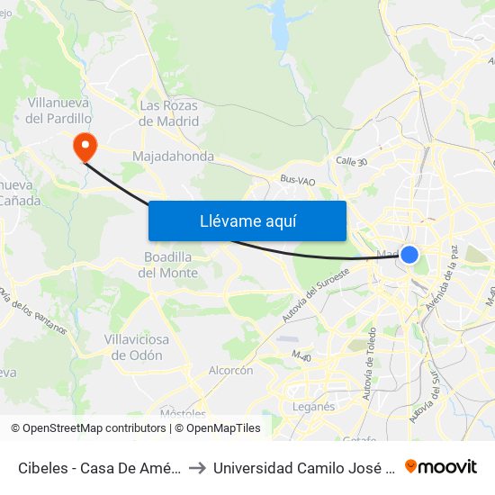 Cibeles - Casa De América to Universidad Camilo José Cela map