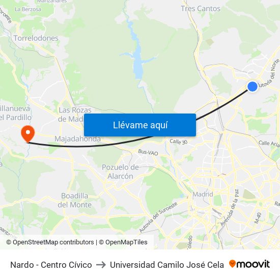 Nardo - Centro Cívico to Universidad Camilo José Cela map