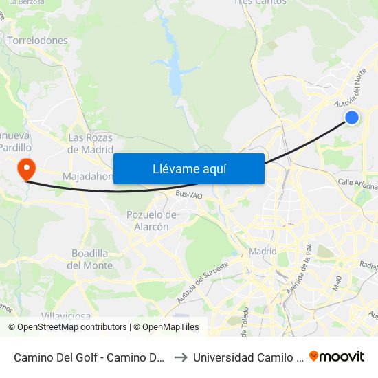 Camino Del Golf - Camino De Mesoncillos to Universidad Camilo José Cela map