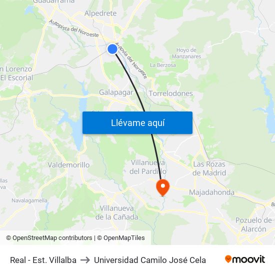 Real - Est. Villalba to Universidad Camilo José Cela map