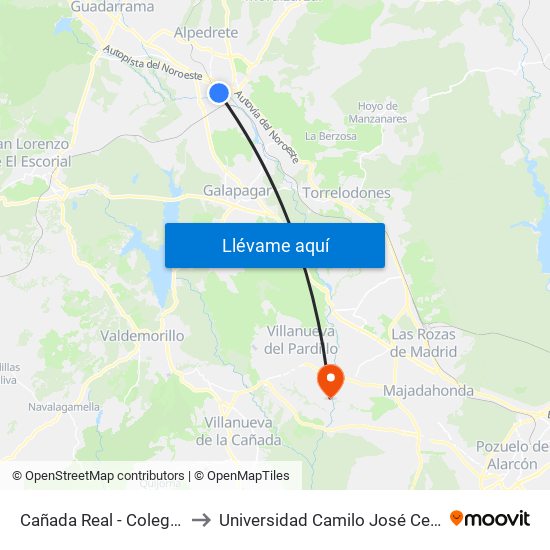 Cañada Real - Colegio to Universidad Camilo José Cela map