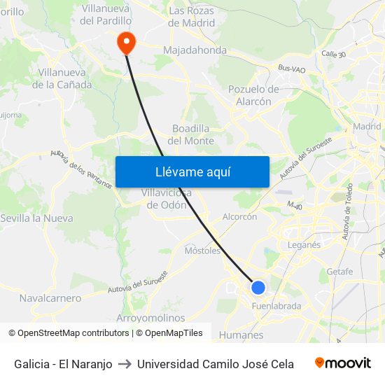 Galicia - El Naranjo to Universidad Camilo José Cela map