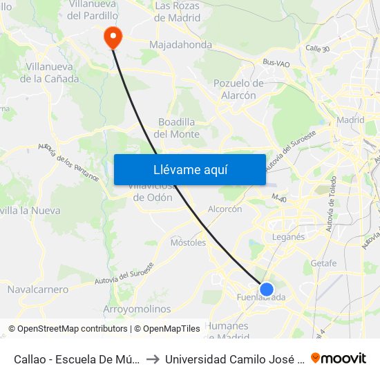 Callao - Escuela De Música to Universidad Camilo José Cela map