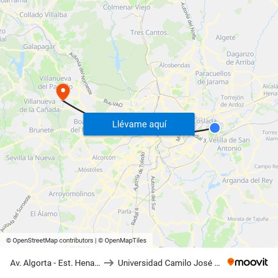 Av. Algorta - Est. Henares to Universidad Camilo José Cela map