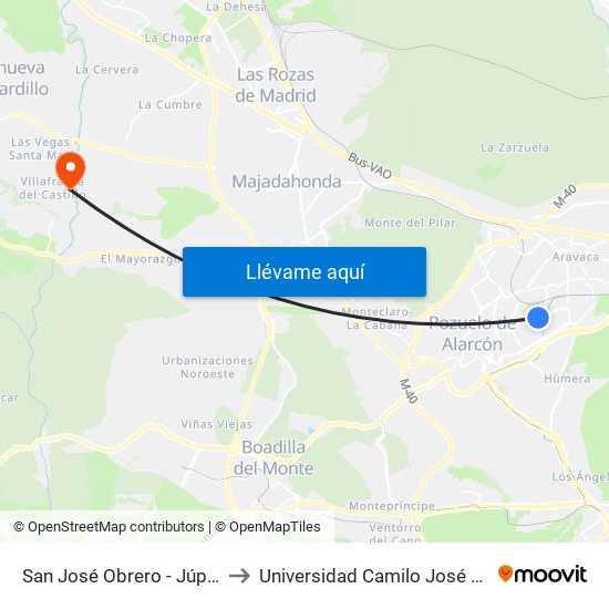 San José Obrero - Júpiter to Universidad Camilo José Cela map