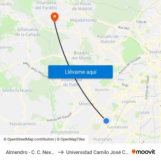 Almendro - C. C. Nexum to Universidad Camilo José Cela map