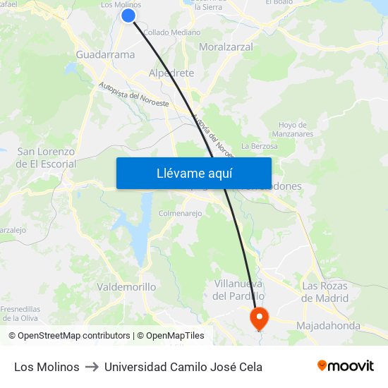 Los Molinos to Universidad Camilo José Cela map