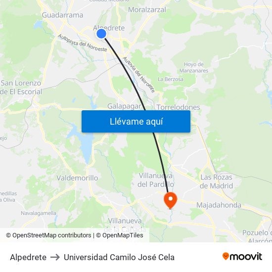 Alpedrete to Universidad Camilo José Cela map