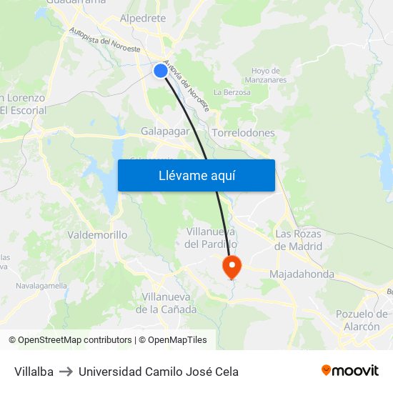 Villalba to Universidad Camilo José Cela map