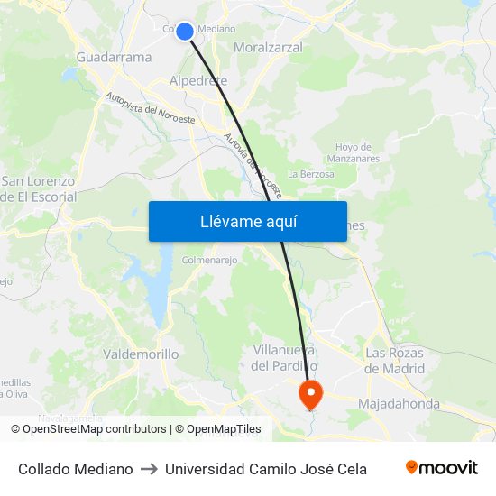 Collado Mediano to Universidad Camilo José Cela map