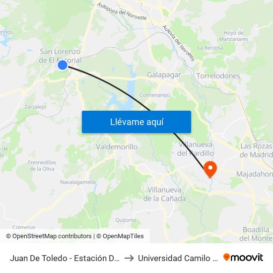 Juan De Toledo - Estación De Autobuses to Universidad Camilo José Cela map